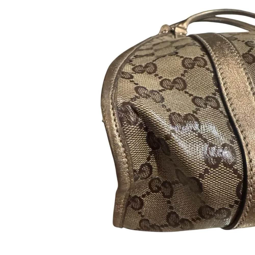 Gucci GG Crystal Beige Brown Canvas Gold Leather Trim Medium Joy Shoulder Bag - Picture 9 of 13